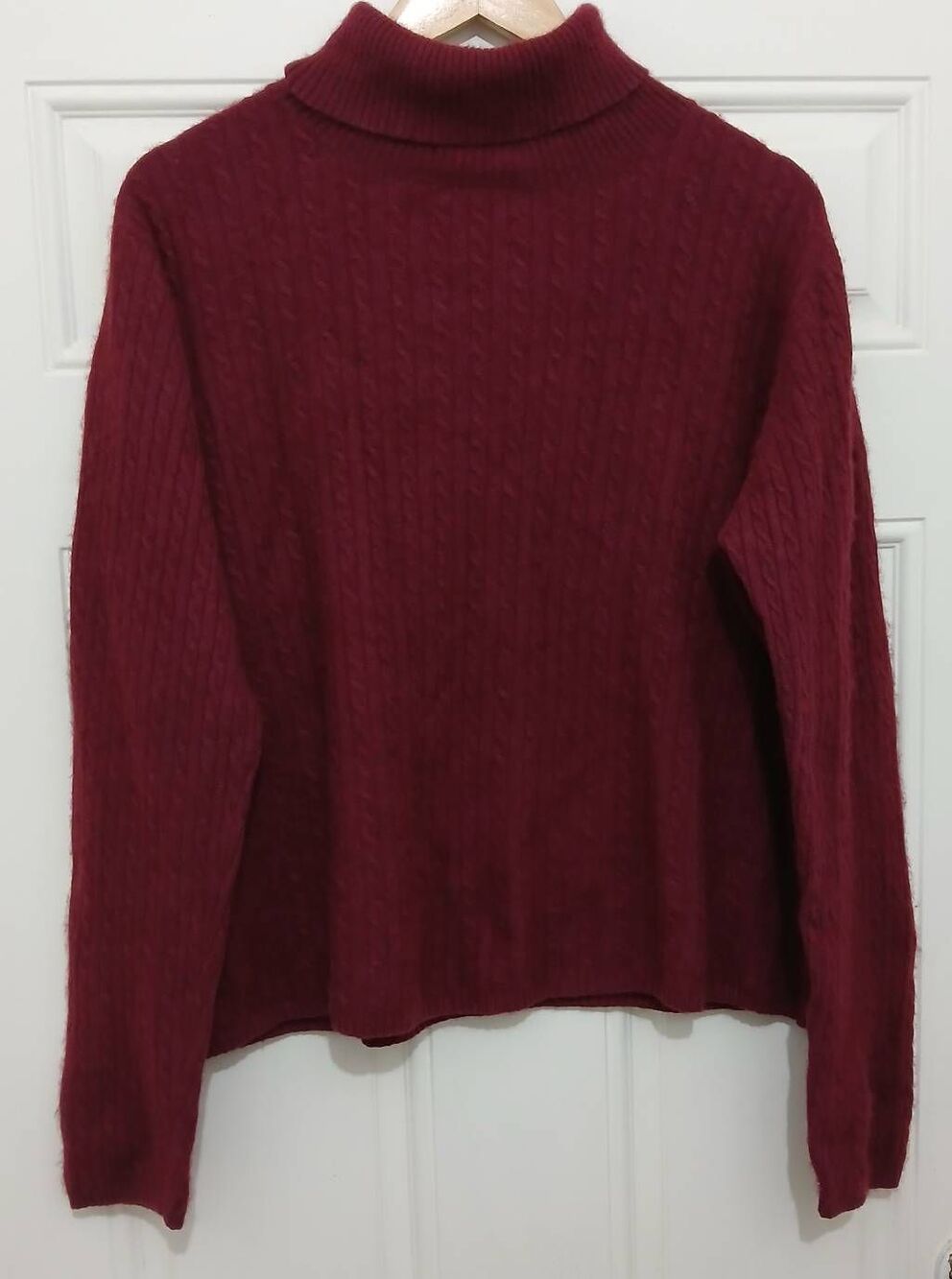 Ll bean womens xl cashmere cotton sweater maroon turtleneck cranberry